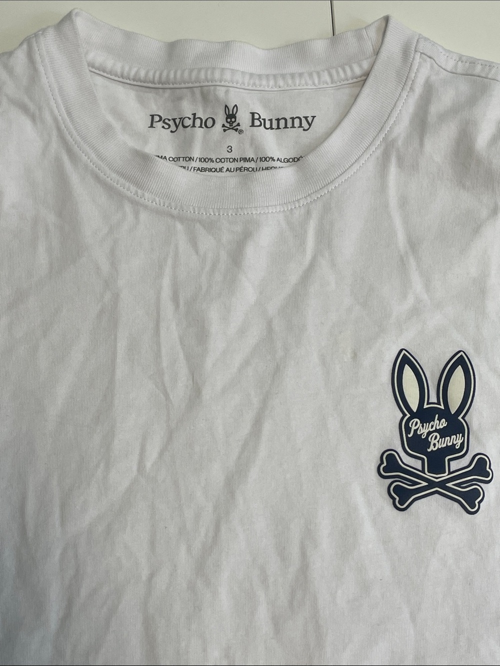 Psycho Bunny White Tee with Navy Bunny Skull Logo